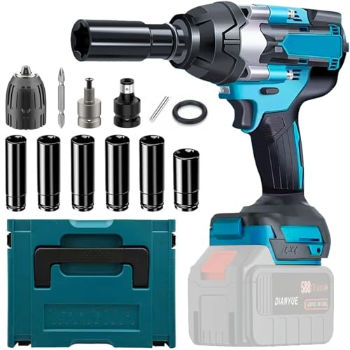 Llave de impacto con batería de 1000 Nm, compatible con batería de litio Makita de 18 V, llave sin escobillas de 1/2 pulgadas para cambio de neumáticos de coche, llave de impacto de alto torque con 6