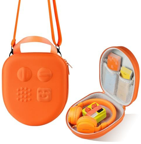 sarlar Hard Travel Case Compatible with Yoto Mini (2024 Edition) & Accessories, Carrying Case with Shoulder Strap Holds kids Audio Music player, Headphones & Up To 120 Audiobook Cards, Orange