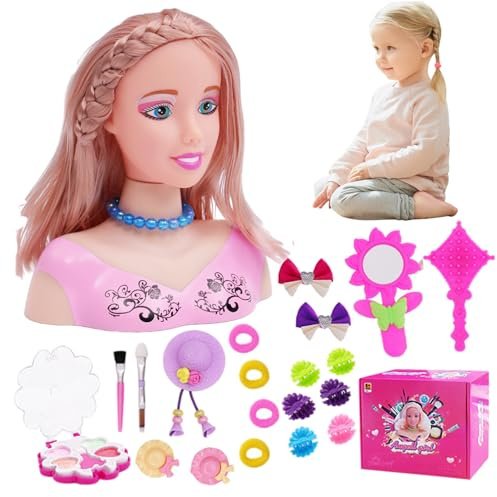 Testa di bambola per acconciature 35 pezzi/set Testa di bambola per acconciature simulata per bambini Fantasioso e apprendimento del trucco Giochi di finzione Giocattoli per ragazze, per ragazze