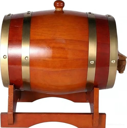 Barrica de Roble para AñEjamiento, Contenedor de Barrica de Roble Vintage Premium para Vino con Grifo/Soporte, Revestimiento de Papel de Aluminio, para Whisky y Vino(A,5L)