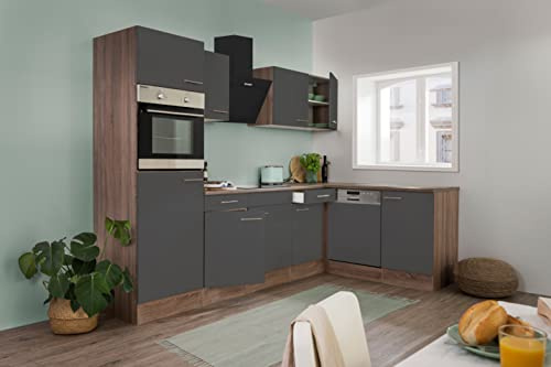 Respekta Küchenzeile Oliver KBL280EYGS Grau 280 cm Breite mit Elektrogeräten