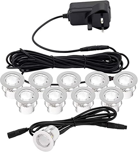 Betta LED Decking Lights - IP44 Rated Recessed Lighting for Garden, Porch, Kitchen, Steps - 10 x 30mm White Lamp - Stainless Steel