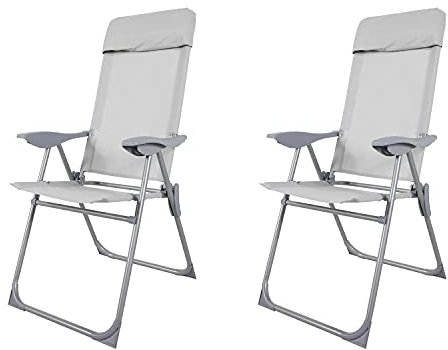 INDA-Exclusiv 2 Stück Camping Sessel Klappstuhl klappbar Klappstuhl Hochlehner 5-Fach verstellbar pulverbeschichtet Aluminium grau