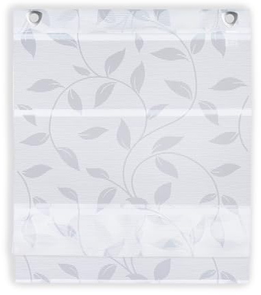 Magnetrollo Bambusoptik Blätter Ausbrenner inkl. Haken | weiß | Raffrollo mit Magnetraffung | Gardine ohne Bohren Montage direkt am Fenster | (100x130cm)