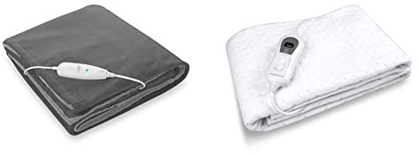 Medisana HDW Kuschelheizdecke, waschbar, mit Abschaltautomatik, 4 Temperaturstufen, 180 x 130 cm, Grau/Dunkelgrau & HU 665 Wärmeunterbett 60217, mit 3 Temperaturstufen, 1,50 x 0,80 m, waschbar, Weiß