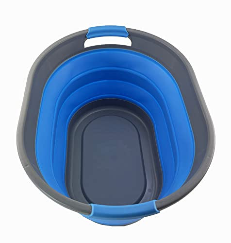SAMMART Ovaler Wäschekorb aus Kunststoff, 28 l, faltbar, Pop-Up-Aufbewahrungsbehälter/Organizer, tragbar, platzsparend (Grau/Karolinenblau)