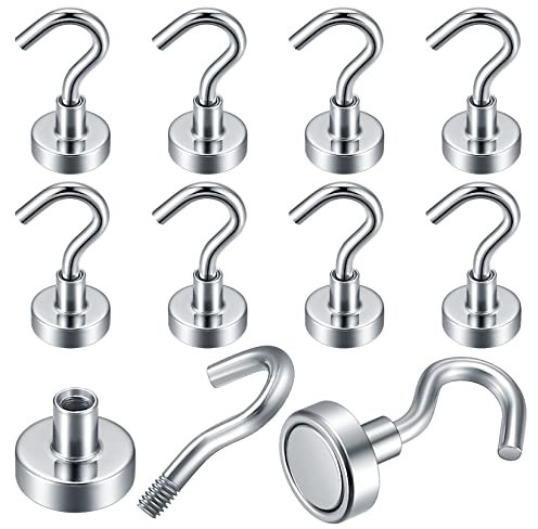 XUIIOSOOKP 10 Pièces Crochets Magnétiques Extra Forts, Crochet Aimants Néodyme Argent Puissants, pour Plafond, Salle de Bain, Cuisine, Serviette, Garage, Réfrigérateur