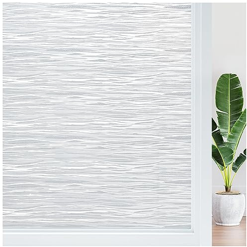 Haton Window Privacy Film, Frosted Glass Privacy Window Clings, Sun Blocking Frosting Opaque Coverings, Static Cling Removable Decorative Stickers for Home Door, Non-Adhesive 17.5 x 78.7