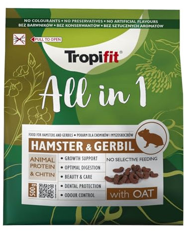 Tropifit All in 1 Hamster & Gerbil 500g – Futter für Hamster und Rennmäuse – extrudiertes Alleinfutter mit Mehlwürmern, Garnelen, Luzerne und Ballaststoffen
