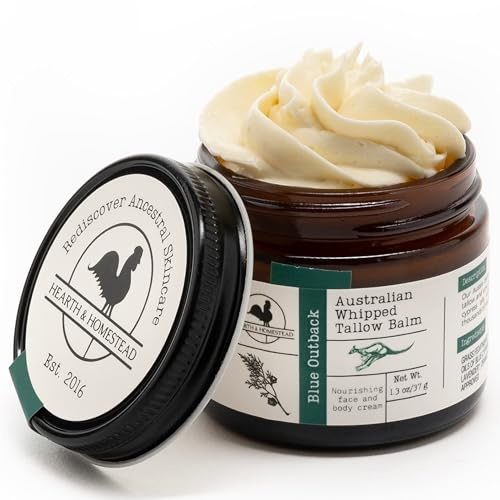 Hearth and Homestead: Handmade Blue Outback Australian Whipped Tallow Balm with Emu, Jojoba, Sandalwood, and Blue Cypress - 1.3 oz