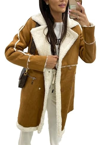 Trench-Coat Long en Daim pour Femme, Veste en Peau de Mouton synthétique pour Femme, Manteau d'hiver