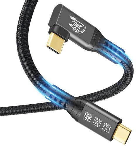 USB4 Kabel, mit Thunderbolt 4 Kabel, 240W Ladekabel, 40Gbps Datenkabel, 8K@60Hz HDR, USB C auf USB C Kabel, 90 Grad für Hub, Dock MacBook, M2, M3, Mac SSD (90 Grad USB4 40G 240W 1,5M)