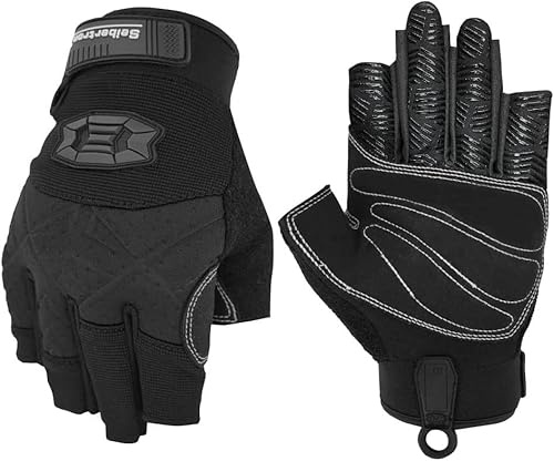 Seibertron M.F.O.S.G-3 Guantes de Cuerda de Escalada de 3/4 Dedos Acolchados, Ligeros, Transpirables, para escaladores, Escalada, Rescate, Aventuras, Vela, Kayak, Deportes al Aire Libre Negro L
