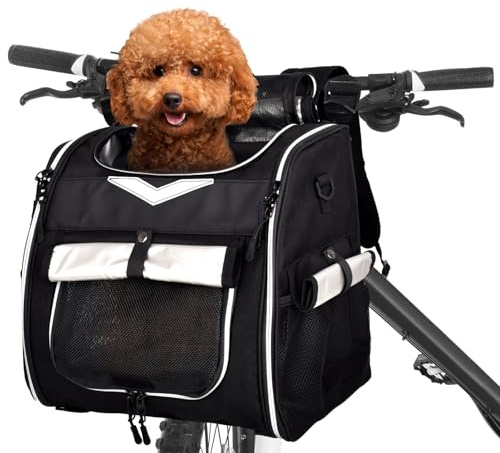 VENFOREST Cesta de Bicicleta Plegable para Perros con Correa de Seguridad, Impermeable, para Gatos pequeños, Gatitos, Cachorros, Perros (Negro