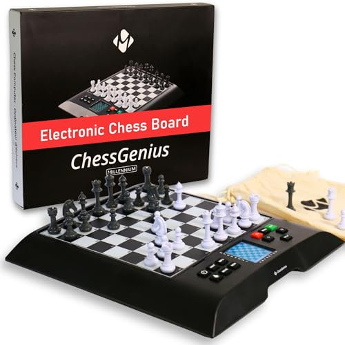 Millennium ChessGenius Elektronisches Schachbrett - Tragbarer KI-Schachtrainer mit Magnetstücken, LCD-Display, einstellbare Fähigkeitsstufen für alle Altersgruppen