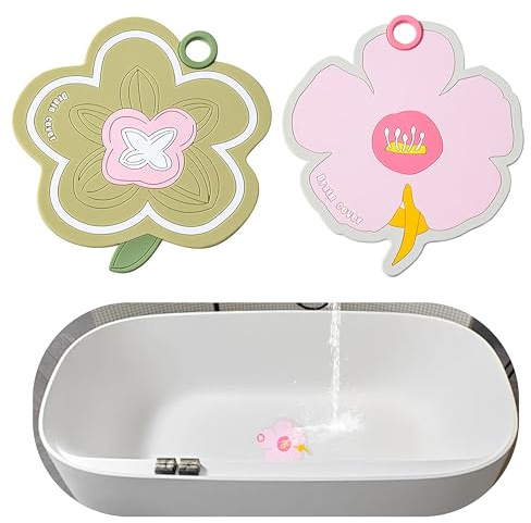(2 pieces) Flower-shaped silicone bathtub drainage cover - bathtub plug drainage plug, bathtub drainage plug, suitable for bathroom, children's bathroom necessities, children's bathtub accessories (2)