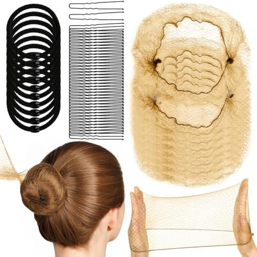 40 Stück Unsichtbare Haarnetze, mit 40 Stück U-Clips und 10 Stück Haarreifen,Wiederverwendbare Haar Netze Schlafen Haarnetz Nylon Haarnetze,Haarnetz zum Schlafen,für Haarnetz Ballett Kinder,Braun