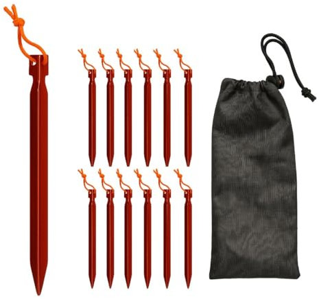 Ferropro Zeltheringe Aluminium Rot 18 cm – 12 Stück inkl. Beutel – stabile Heringe für Zelt, Camping, Outdoor, Festival & Trekking – leichte Erdanker & Bodenanker Camping Zubehör