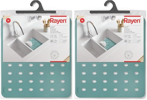 Rayen - Protège-Assiettes M - Préserve la Vaisselle - avec des Trous de Drainage - Protège l'évier - Antidérapant - Vert - 27.5x32 cm (Lot de 2)