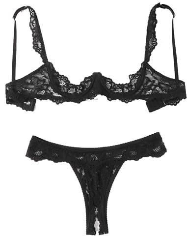 Avidlove Black Lace Lingerie Set for Women Underwire Push Up Bra with Panties Lingerie Set Black S