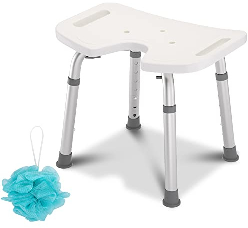 Ollewiellan Duschpall duschstol 7-vägs höjdjusterbar badpall och 41–56 cm halkfria fötter stabil badpall för dusch med U-typ hygienutskärning