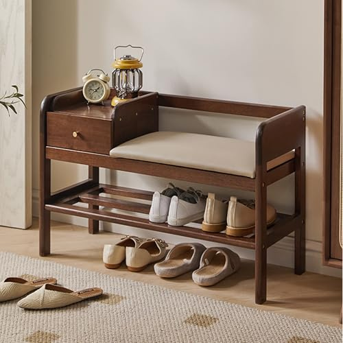 WXZXWXZX Scarpiera Bassa con Seduta Panca Portascarpe Legno con Cassetto Panchina da Interno Panche Spogliatoio per Ingresso Corridoio Soggiorno Camera da Letto(Walnut Wood Color)