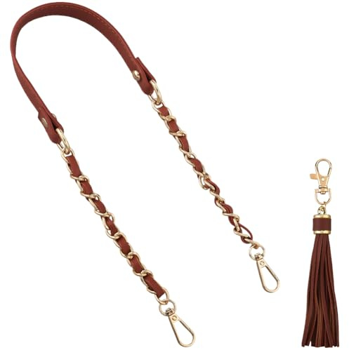 CALFOVERA Cadena Plana de Repuesto para Bolso de Piel Sintética con Borla Colgante, 63cm, de Microfibra, para Bolso de Mano, Bandolera, Bolso de Mano, Manualidades (Marrón Dorado).