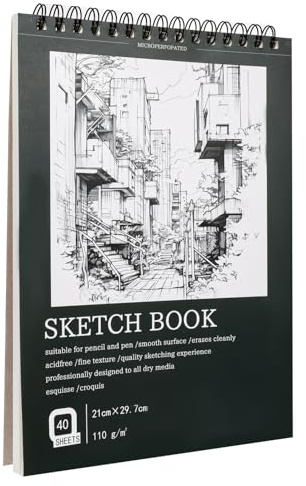 Sketch Book A4 Sketchbook Sketch Pad Books Drawing Book Pads Hardcover Spiral Art Sketchbook for Artists Beginners Painting Sketching Memos Graffiti 80 Pages/40 Sheets