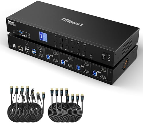 TESmart HDMI KVM Switch 4 Computers 2 Monitors USB 3.0, Dual 4K@60Hz HDMI 2.0 | Gigabit Network | EDID | Extended Display | Hotkey & Button Switch with All Input Cables
