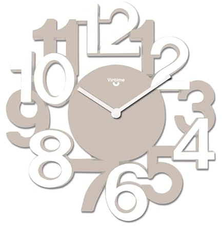 VIRTIME Orologio da parete, Orologio a muro con numeri grandi, orologio particolare diametro 35 bicolore (Tortora e Bianco)