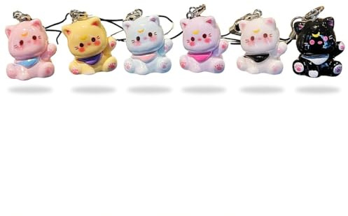 COYUN Portachiavi Gatto,Set di 6 Ciondolo per Cellulare,Accessori per Telefono, Ciondoli per Telefono a Forma di Gatto, per Telefonos Cellulare, Accessori di Moda per Zaini e Telefoni
