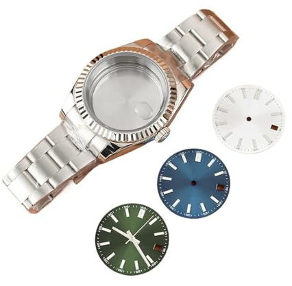LAKSUYRE 36mm 39mm Sapphire Watch Case Brushed Oyster Strap Compatible NH35 NH36 Movement 28.5mm Dial and Hands Blue Luminous(10-ice Blue dial,36mm)