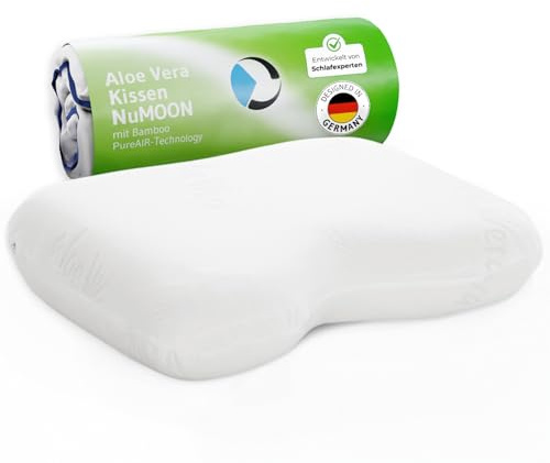 Ergonomisches Seitenschläferkissen NuMOON, Memory Foam Kopfkissen mit PureAir Effekt gegen Milben & Gerüche, HWS Nackenstützkissen mit hautpflegendem Aloe Vera Kissen-Bezug, Ideal für Allergiker