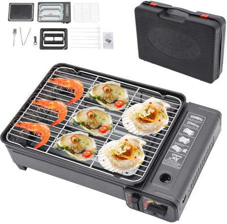 BSJAHTOP Barbecue de table portable à gaz avec filet de barbecue et mallette de rangement