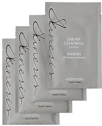 Sarah Chapman Skinesis 3D Moisture Infusion Face Mask Kit – Pack of 4 Hydrating Sheet Masks with Hyaluronic Acid – Luminous Glow Skincare – Cruelty-Free, Paraben-Free