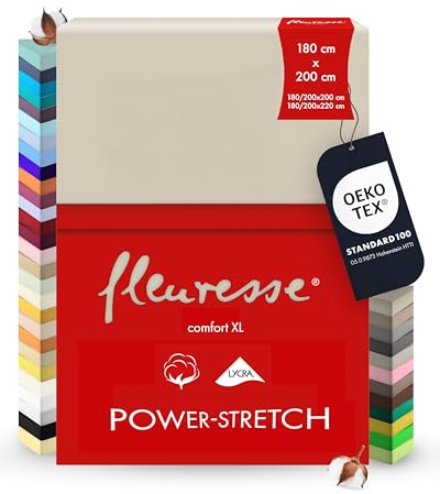 fleuresse 1119 XXL Jersey Stretch Spannbetttuch (96% Baumwolle, 4% Elasthan), mit Rumdumgummizug, Ökotex 100, für Matratzen bis 40 cm Höhe, 180 x 200-200 x 220 cm, Porzellan