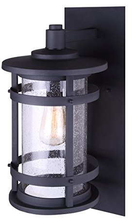 Canarm Duffy 1-Light Outdoor Wall Lantern, Black with Seeded Glass, Durable Wet-Rated Outdoor Downlight for Porch and Patio