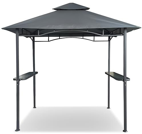 Grillpavillon Wasserdicht 340g/m² PVC Dach Pavillon 250x150 cm mit Ablage Gartenlaube Gartenpavillon BBQ (Anthrazit 27-A)