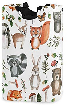 senya Großer Wäschekorb, faltbar, Kleidersack, Stoff, Wäschekorb, faltbar, für den Transport von Kleidung (Waldtiere)