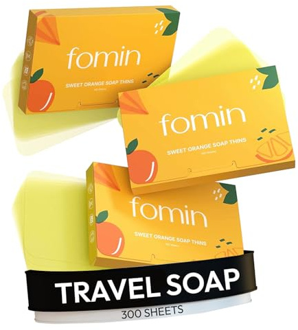 FOMIN - Antibacterial Paper Soap Sheets for Hand Washing - (300 Sheets) Orange Portable Travel Soap Sheets, Dissolvable Camping Mini Soap, Portable Hand Soap sheet