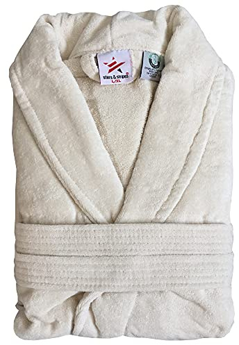 Stars and Stripes Organic Ecological Sustainable Ivory Cream Cotton Velour Terry Bathrobe (S/M)