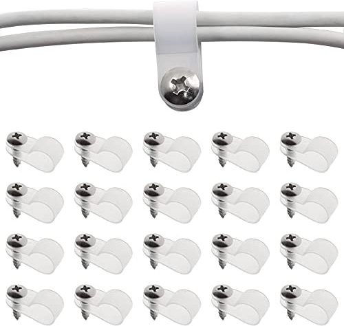 Bonsicoky 50Pcs 3/8 Inch Rope Light P-Style Clips with Screws, Cable Clip Wire Clamp Cable Organizer Cord Holder for Wire Management