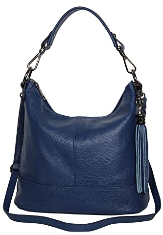 AmbraModa GLX09 - Borsa da donna a mano a tracolla borsa in vera pelle, blu jeans, 28/24/13cm