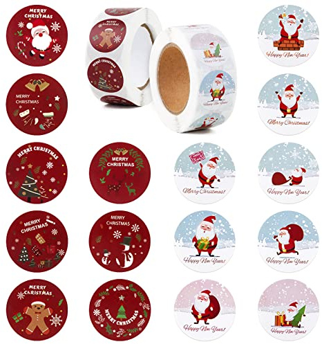 1000pz 2.5cm Etichette Adesive Natale Adesivi Natalizi Rotondi Chiudipacco Etichette Natalizie per Sigilli Pacchi Regalo Buste Biglietti Auguri Festa Natale