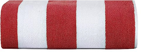SweetNeedle - Strandtücher für Erwachsene – Rot-Weiß Cabana gestreift klassisch – 100% Baumwoll-Frottee, ringgesponnenes Pool-Handtuch, schnell trocknend, super saugfähig, großes Schwimmhandtuch, 450