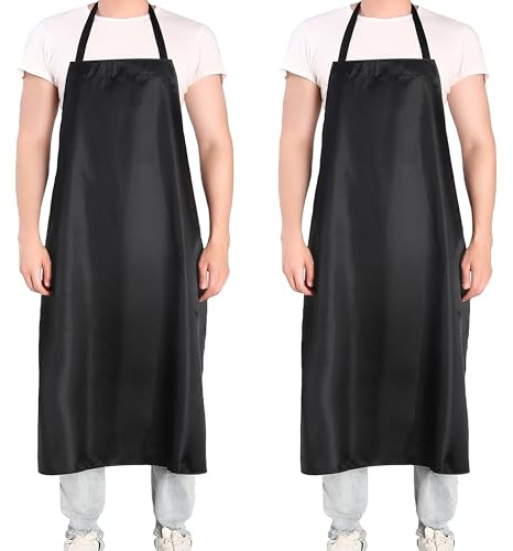 NEU SAFETY 2 Pack Extra Long Bib Apron Set, Waterproof and Durable, Large Size 43.3x28.7 Inch, Black PVC Vinyl Coated, Ideal for Dog Grooming, Dishwashing, Butcher, Labs, Carpentry Work and Workshops