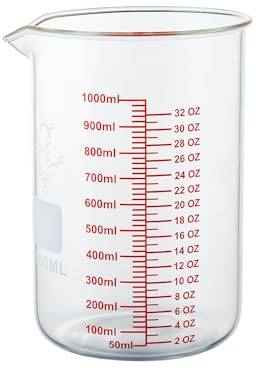 High Borosilicate Glass Measuring Cup-V-Shaped Spout,1000ml(32OZ) Glass Measuring Beaker for Kitchen or Restaurant, Easy to Read