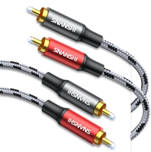 SNANSHI RCA Cables 5ft, 2 RCA Male to 2 RCA Male Stereo Audio Cable, Nylon Braided Dual Shielded with Gold-Plated Connectors for Amplifier, Receiver, Speaker, Home Theater