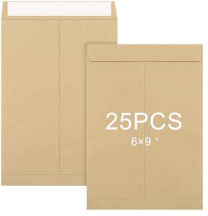 25-pack A5/C5 självförseglande fickkuvert, kraftskal och försegla kuvert, ingen fönsterdesign, brevkuvert för kontor, hem, skola (storlek: 229 x 162 mm)