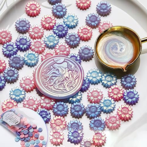 AOMAYLL Siegelwachsperlen in Aurora-Farbe, Blumenform, Wachsperlen für Wachssiegelstempel, Briefe, Umschläge, Dekorationen, Einladungen, Karten, Geschenkverpackungen, Basteln, 100 Stück